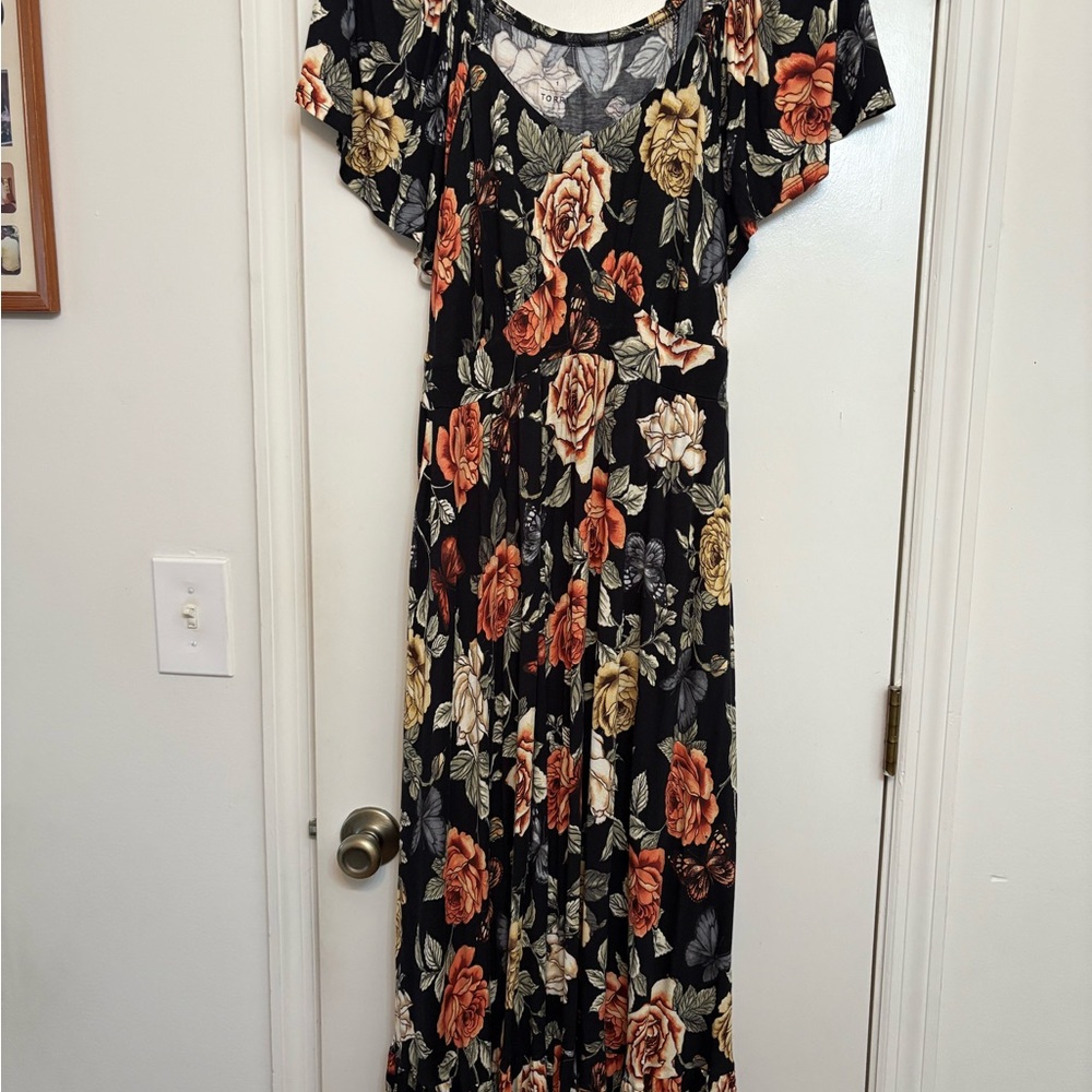 Torrid Black Maxi Dress with Floral Design